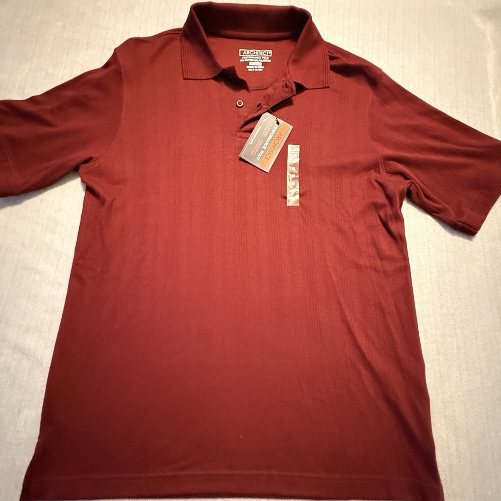 Architect Performance Polo Mens M Red NWT Cotton Blend No Roll Collar Golf Shirt